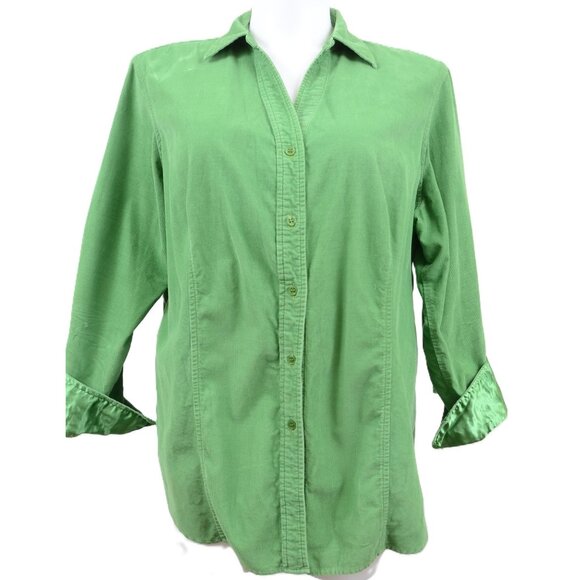 St. John's Bay Green Corduroy PLUS Size 2X Satin Cuffs Button Down Shirt Top - Picture 1 of 9